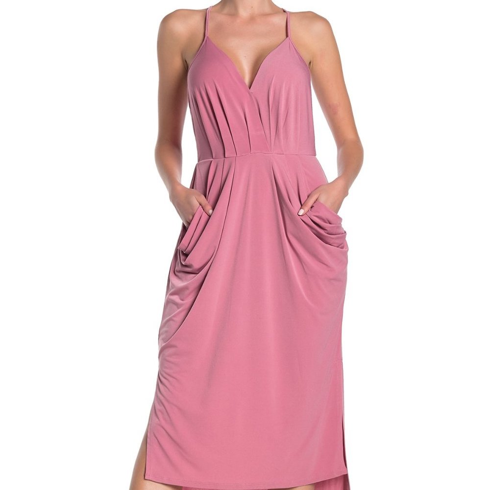 BCBGeneration Drape Pocket Wrap Midi Pink Dress. Size Small. Classy